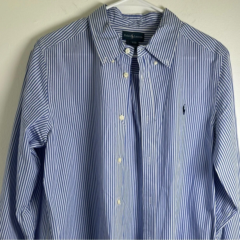 Ralph Lauren Boys Casual Blue Striped Button-Down Shirt – Size 18/20